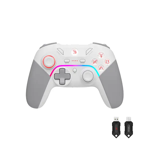 A4 TECH BLOODY GPW70 RGB SPORTS WHITE ERGONOMIC SHAPE DUAL VIBRATION 3 LEVEL TURBO SPEED RECHARGABLE GAMEPAD