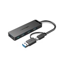 VENTION CHTBB 4-PORT USB 3.0 HUB WITH TYPE C & USB 3.0 2 in 1 INTERFACE AND POWER SUPPLY 0.15M ABS TYPE